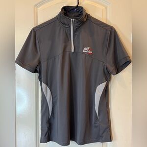 Gray short sleeve Bombardier Racing shirt. Size Medium